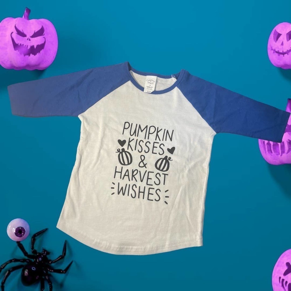 PUMPIN KISSES| TODDLER|SIZE 3T|BASEBALL STYLE|T-SHIRT|FALL|HALLOWEEN| CUTE|GIFT‎